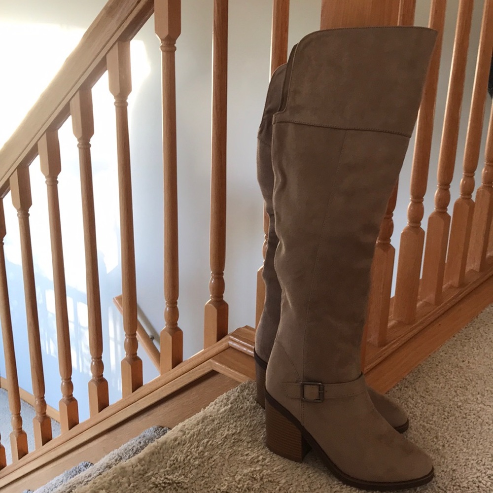 Over the knee taupe boots